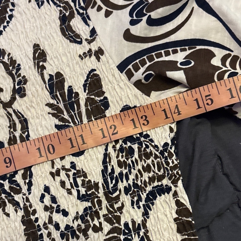ME+EM Women's Cream Brown Paisley Smocked Puff Sleeve Blouse Size 4 - Picture 6 of 7